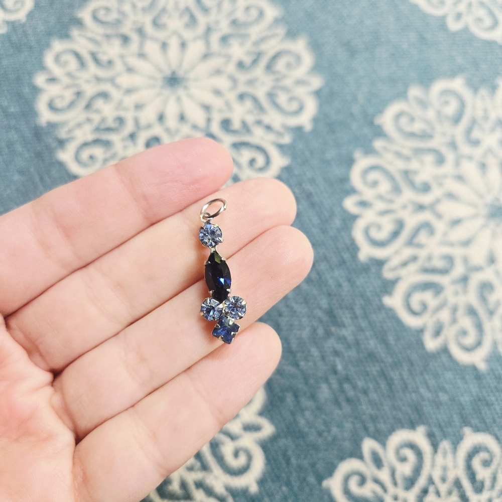 Vintage Dainty Silver Blue Rhinestone Pendant